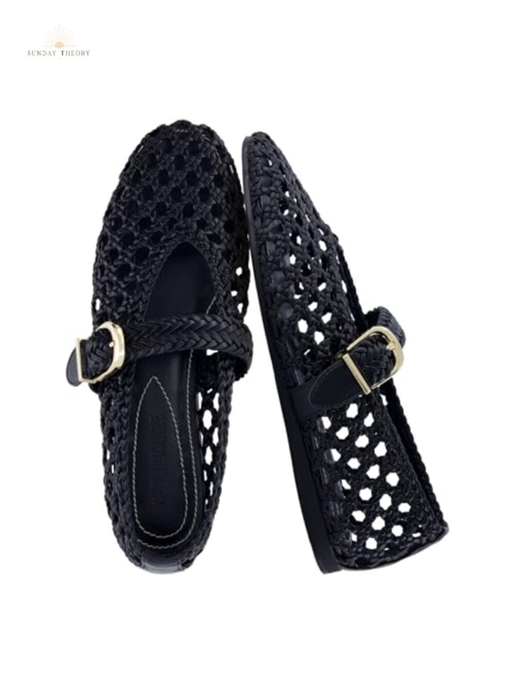 Faux Leather Mary Jane Flat Womens Weave Ballet Shoe Buckle
